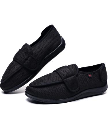 ZHENSI Men's Adjustable Slippers Wide Diabetic Swollen Feet Shoes - Breathable Non-Slip Memory Foam - Size 8, Black - Buy Online on GoSupps.com