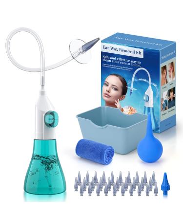 Ear Wax Removal  Manual Ear Irrigation Flushing System  Safe and Effective Ear Cleaner for Adults & Kids  Ear Wax Removal kit - Includes Basin  Towel & 31 Tips