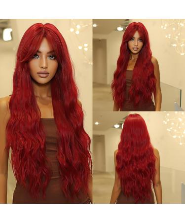 Allbell Red Wigs for Women Cosplay Long Natural Wavy Synthetic Hair Rose - Buy Online on GoSupps.com