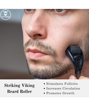 Striking Viking Beard Growth Kit: Beard Roller & Biotin Oil Set for Thickening and Conditioning Beards - Sandalwood Scented - Men's Facial Hair Growth Essentials - Buy Online on GoSupps.com