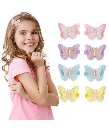 Arqumi Butterfly Hair Clips 8PCS Colorful Butterfly Clips with Pearls Double-Layer Cute Hair Clip for Girls Teens Women Hair Accessories Double-Layer-8PCS 4Colours 2