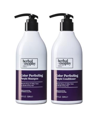 Herbalosophy Purple Shampoo & Conditioner Set (Package May Vary) Toning Shampoo Conditioner for Blonde Gray Hair Eliminates Brassy and Yellow Tones Infused with Cocos Nucifera Oil Free of Sulfate Parabens and Gluten...