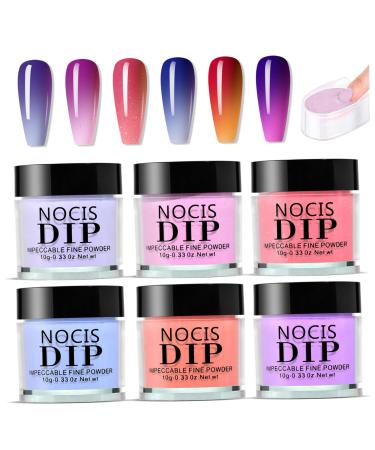 6pcs Dip Powder 6 couleurs en acrylique Piche de trempette ongles Pas de lampe UV/LED requise Kit bricolage s chage s chage pour les d butants pour les d butants Manucure