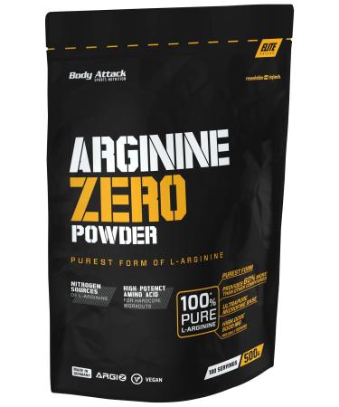Body Attack Arginine Zero 500g - 100% pure L -arginine 5000mg high -dose L -arginine powder per daily portion the perfect companion for every training session of all athletes vegan - Made in Germany