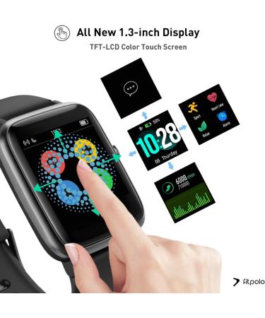 Fitpolo Smart Watch - 1.3 Color Touch Screen - Heart Rate Monitor - IP68 Waterproof - Fitness Tracker - Step Counter - Sleep Monitor - Pedometer Watch for Women Men Kids - Black - Buy Online on GoSupps.com