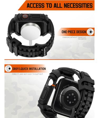 Wristitani Apple Watch Band 44mm with Rugged Case + Screen Protector for Men - Compatible with iWatch Series 8/7/6/SE/5/4 - Sport Military Band in Black - Buy Online on GoSupps.com