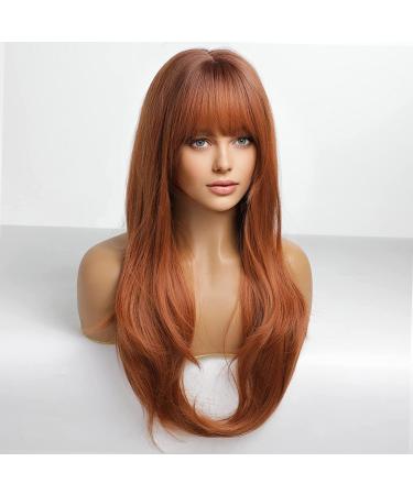 HAIRCUBE Auburn Wigs for Women - Long Wavy Wig with Bangs | Heat Resistant Synthetic Hair for Daily & Party Wear - Buy Online on GoSupps.com