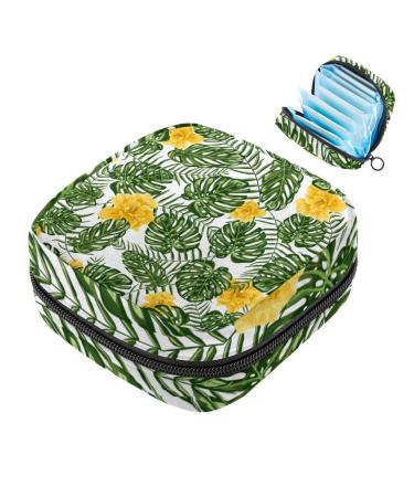 Tropical Green Leaf women's binding bags large menstrual cup pocket with zipper periodic insoles bags panty lip inlays tampons for girls and women multicolored 4.7x6.6x6.6
