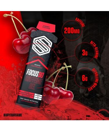 Focus90 Cherry Caffeine Energy Gels (12 x 70g) - Soccer Supplement | 200mg Caffeine | Quick Release Pre-Workout Gel | Informed Sport Tested - Buy Online on GoSupps.com