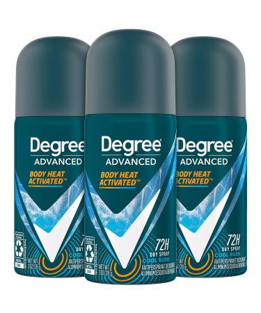 Degree Men s Travel Deodorant Antiperspirant 3-Pack 72H Advanced Protection Dry Spray Cool Rush Scent 1 Oz Ea