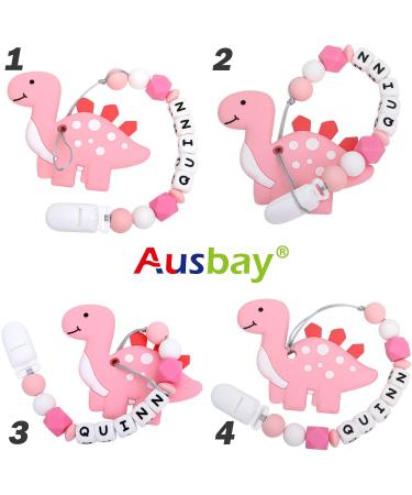 Personalized Stegosaurus Grey Teether Stroller Clip with Name | Custom Baby Toy Holder - Buy Online on GoSupps.com