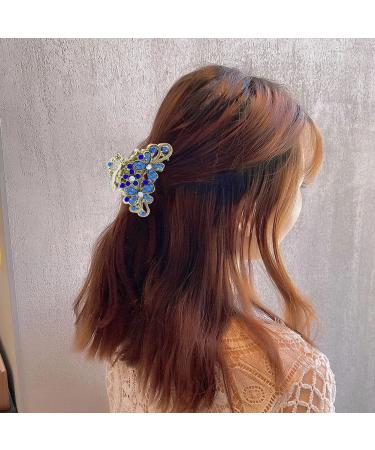3 Pcs Vintage Rhinestone Hair Claw Set - Fancy Hair Clips for Women - Decorative Flowers Hair Barrette - Purple/Silver/Sky Blue - Buy Online on GoSupps.com