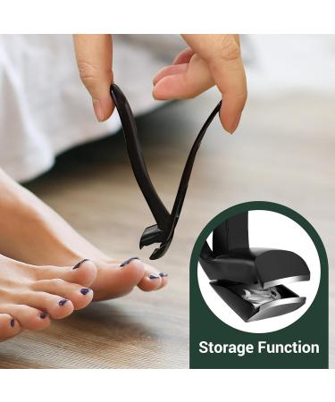 Ergonomic Angled Head Nail Clippers for Seniors | Premium Steel Toenail Clippers for Thick Nails - Wide Jaw Opening & Catcher - Men & Women - Black - Buy Online on GoSupps.com
