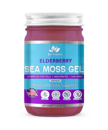Sea Moss Gel by BioVItalica - Irish sea Moss raw Organic - Premium Quality - Dr Sebi, Vegan superfood for Cells - 100% Natural seamoss Gel (Elderberry, 1 Pack) Elderberry 12 Fl Oz (Pack of 1)