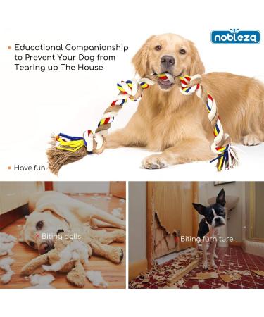 Nobleza 100% Cotton Dog Toy Rope - Enhance Mental & Dental Health for All Dogs (Beige & Braun 68cm) - Buy Online on GoSupps.com