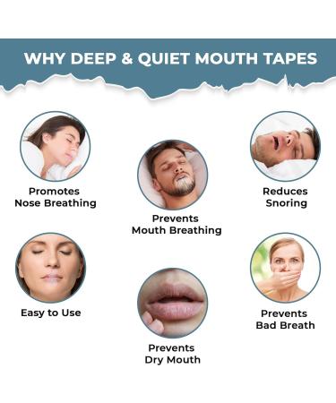Deep & Quiet Antisnoring Mouth Tapes 60ct - Gentle Strips for Reduced Snoring, Better Sleep & Improved Nose Breathing - Buy Online on GoSupps.com