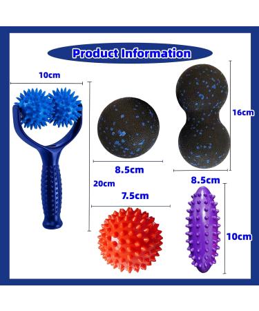 5-Piece Massage Ball Set - Hedgehog Ball Roller Fascia & Peanut Massage for Legs Feet Hands & Back Relief - Buy Online on GoSupps.com