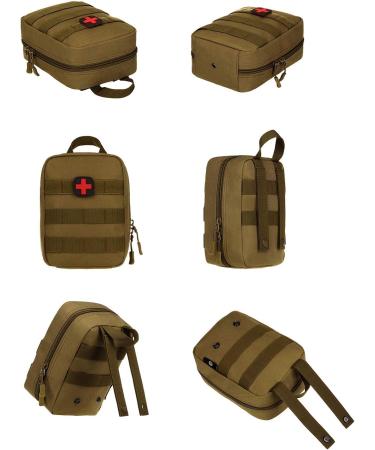 HuntVP Tactical Empty First Aid Bag | Military Waterproof Molle Pouch with Red Cross Patch | Ideal for Camping & Outdoor Emergencies - Brown - Buy Online on GoSupps.com