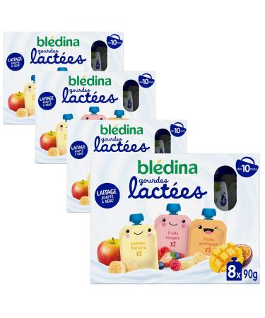 BL DINA - Gourdes lact es aux Fruits B b - Fruits Rouges/Pomme Banane/Fruits Exotiques - d s 10 Mois - 4 x (8 x 85g) Gourdes (32x90 g)
