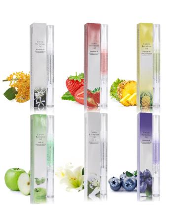 6PCS Cuticle Oil Pen With Soft Brush Natural Ingredients Cuticle Oil for Nails Mix Flavors Cuticle Oil Prevent Nail Cracking Nail Oil Treatment for Damaged Nails Set of 6