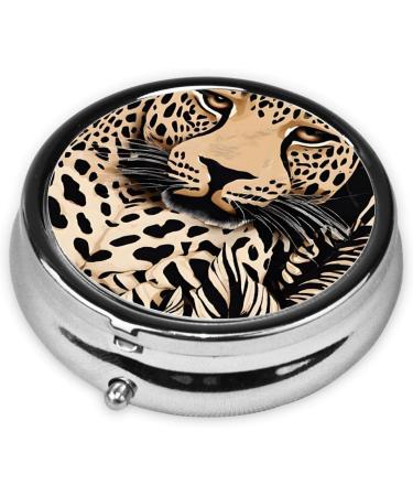 Leopard Pattern Mini Round Pill Box | 3 Compartment Pill Organizer for Travel Home & Office - Portable Medicine Case - Buy Online on GoSupps.com