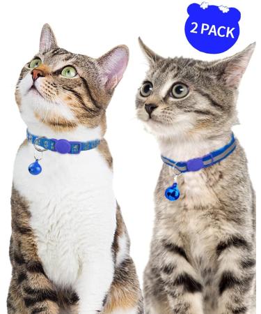 Taglory Reflective Cat Collar - Adjustable 2-Pack with Safety Clasp & Bell - Dark Blue 19-32cm - Perfect for Cats & Kittens - Buy Online on GoSupps.com