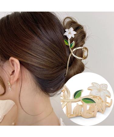 Gold Lily Flower Metal Hair Claw Clip for Thick, Thin, Curly Hair - Fashion Hair Accessory for Women and Girls - Buy Online on GoSupps.com
