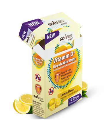 Solves Strips Swift Vitamin D3 Uptake Strips - Lemon Zest Twist High Potency Sugar-Free Natural Daily Essential for Bone & Immune Health Easy Pill-Free Alternative 10 Count (Pack of 1)