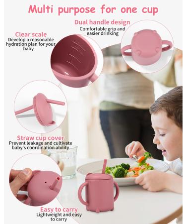 Jissta 8 Pcs Silicone Baby Weaning Set - Suction Bowl, Bib, Cup, Fork & Spoon - Non-Slip, BPA-Free (Pink) - Buy Online on GoSupps.com