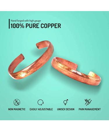 Copper Bracelet for Arthritis Relief - Pure Solid Copper for Joint Pain, Inflammation, Skin Allergies - Men & Women (Set of 2) - Buy Online on GoSupps.com