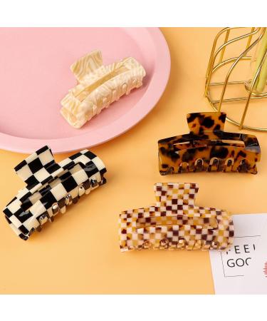 HAYHOI 4PCS Hair Claw Clips Celluloid French Butterfly Jaw Tortoise Shell - Stylish Accessories for Women & Girls - Checkerboard Leopard White - Buy Online on GoSupps.com