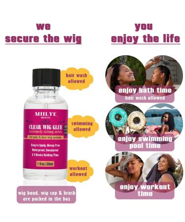 Clear Wig Bond Glue 1oz - Waterproof Strong Hold Lace Glue & Wig Install Kit with Band & Caps | Swimming Safe - Buy Online on GoSupps.com