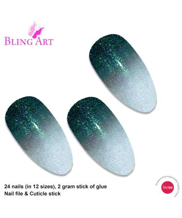 False Nails Bling Art - Grey White Gel Ombre Almond Stiletto Long Fake Tips | Shop Internationally - Buy Online on GoSupps.com