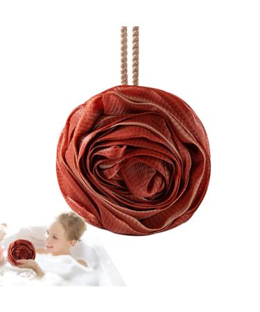 Shurzzesj Bath Sponges for Shower - Rose Large Bath Balls | Cute Bath Balls with Lanyard Portable Bath Supplies for Home Apartment Bathroom Dormitory Red
