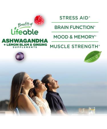 Lifeable Ashwagandha Gummies with Lemon Balm & Ginseng | Equivalent to 2100mg | Vegan Non GMO Ashwagandha Supplement | for Women and Men | 60 Gummies - Buy Online on GoSupps.com
