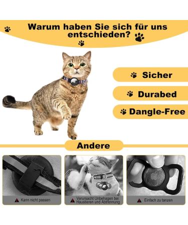 Mouyou Airtag Cat Collar with Bell | Adjustable Soft Nylon Neck Band 22-34cm | Black Net Pattern with Safety Clasp and Silicone Holder - Buy Online on GoSupps.com