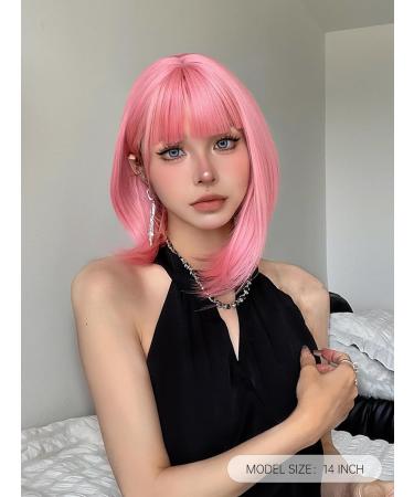 Short Pink Bob Wig with Air Bangs | Shoulder Length Soft Hair Wig for Women | Perfect for Halloween Cosplay and Parties - Buy Online on GoSupps.com
