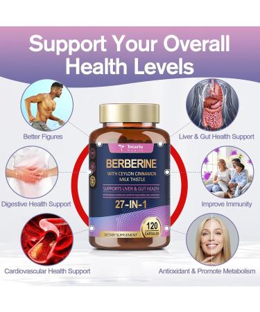 Berberine Supplement with Ceylon Cinnamon Milk Thistle - GLP-1 Supplement GLP Activate Natural Formula Berberine Plus for Liver & Gut Health Immunity Better Figure Men & Women - 120 Vegan Caps - Buy Online on GoSupps.com