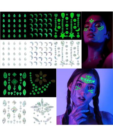 Glow in The Dark Face Jewels Luminous Face Body Gems Halloween Eye Body Rhinestone Stickers for Halloween Party Makeup #2 Glow In The Dark