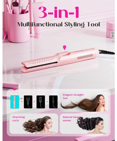 Wavytalk 1 Inch Curling Iron & Hair Straightener 2-in-1 | Airflow Styler with 360 Cooling | Perfect Curls for All Hair Types - Pink - Buy Online on GoSupps.com