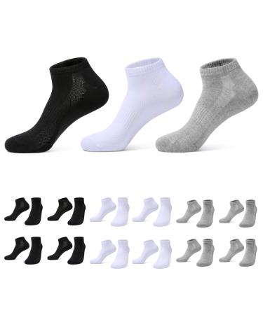 Farchat 12 pairs of sneakers socks men women black white gray short socks sports socks cotton socks unisex black x 4 + white x 4 + gray x 4 43-46