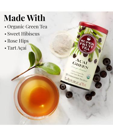 The Republic of Tea Acai Berry Green Tea 50 Tea Bags Tin | Gourmet Caffeinated Superfruit Tea - 50 Count - Buy Online on GoSupps.com