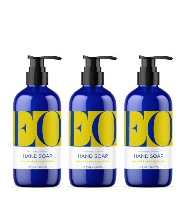 EO Liquid Hand Soap 12 Ounce (Pack of 3) Lemon and Eucalyptus Organic Plant-Based Gentle Cleanser with Pure Essential Oils