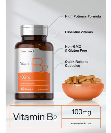 Horb ach Vitamin B-2 100mg | 180 Capsules | Non-GMO & Gluten Free Supplement | Vitamin B2 Riboflavin 180 Count (Pack of 1) - Buy Online on GoSupps.com