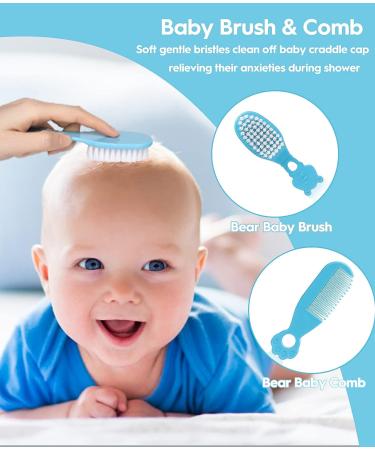 Baby Healthcare & Grooming Kit - Nursery Care Set with Hair Brush, Nail Clipper, Thermometer & More (Blue) - For Newborn Boys & Girls - Buy Online on GoSupps.com