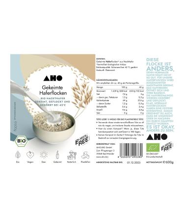 AHO Organic Sprouted Oatmeal 600g - Plastic-Free Muesli | Premium Quality from Germany & Austria - Buy Online on GoSupps.com