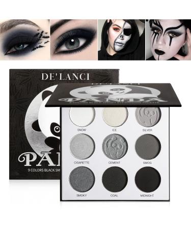 Black Smoky eyeshadow palette de lanci panda 9 colors true black dark smokey eyeshadow pallet goth makeup pallet soft matt shimmer high pigmented basic black white gray shade for halloween