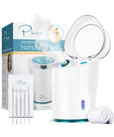 NanoSteamer PRO Professional 4-in-1 Nano Ionic Facial Steamer for Spas - 30 Min Steam Time - Humidifier - Unclogs Pores - Blackheads - Spa Quality - 5 Piece Stainless Steel Skin Kit Included