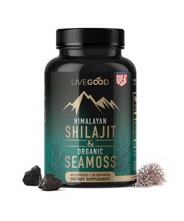 LIVEGOOD Himalayan Shilajit and Organic Sea Moss Capsules Fulvic Acid Organic Sea Moss and Shilajit Combo for Energy Wellness and Vitality Support Supports Focus and Mental Clarity (60 Count)