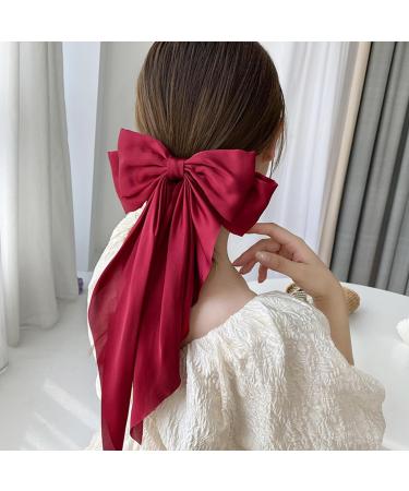GWAWG 3Pcs Big Bow Hair Clip French Hair Clip Big Bowknot Hairpin with Long Silky Satin Solid Color Tail White and Black and Red for Women Girls Barrettes Hair Fastener Accessories - Buy Online on GoSupps.com